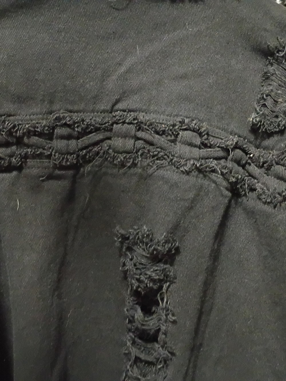 Black Distressed Jean Jacket with Braided Trim